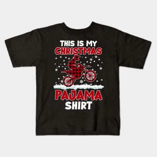 Buffalo Red Plaid Motocross Biker This Is My Christmas Pajama Kids T-Shirt